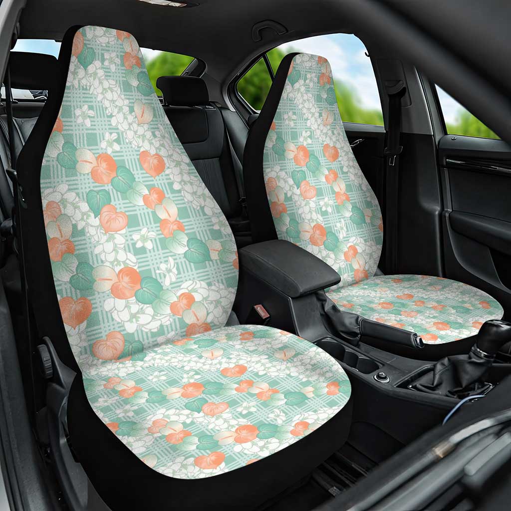 Anthurium Plumeria Lei Pastel Car Seat Cover Teal Hawaiian Splendid Palaka