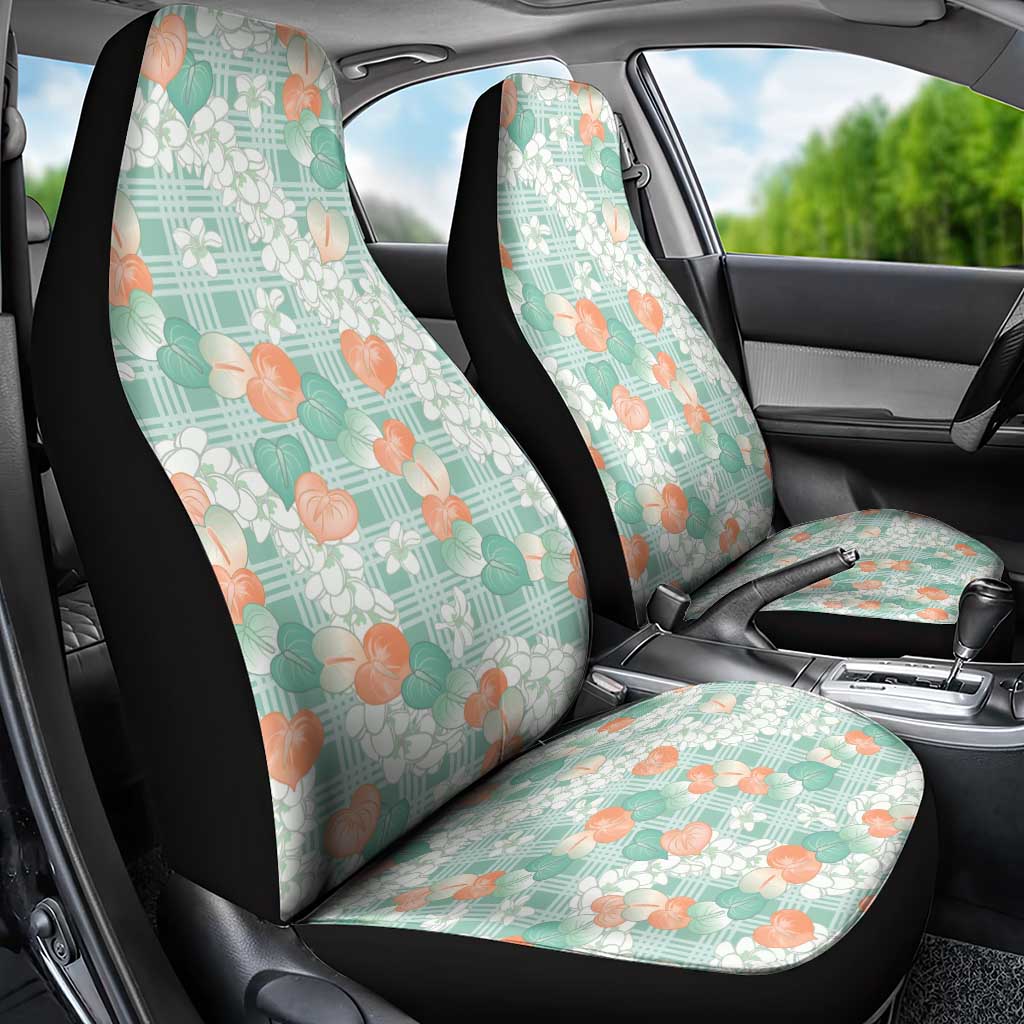 Anthurium Plumeria Lei Pastel Car Seat Cover Teal Hawaiian Splendid Palaka