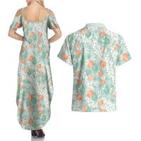 Anthurium Plumeria Lei Pastel Couples Matching Summer Maxi Dress and Hawaiian Shirt Teal Hawaiian Splendid Palaka