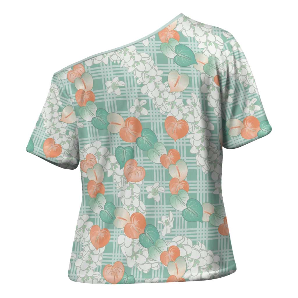Anthurium Plumeria Lei Pastel Cross Shoulder Shirt Teal Hawaiian Splendid Palaka