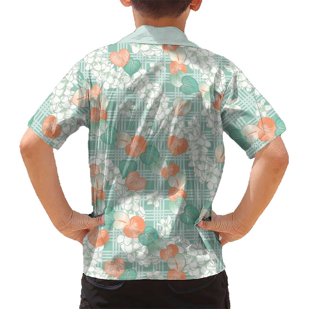 Anthurium Plumeria Lei Pastel Family Matching Long Sleeve Bodycon Dress and Hawaiian Shirt Teal Hawaiian Splendid Palaka