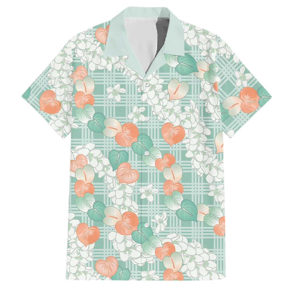 Anthurium Plumeria Lei Pastel Family Matching Off The Shoulder Long Sleeve Dress and Hawaiian Shirt Teal Hawaiian Splendid Palaka