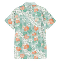 Anthurium Plumeria Lei Pastel Family Matching Off The Shoulder Long Sleeve Dress and Hawaiian Shirt Teal Hawaiian Splendid Palaka