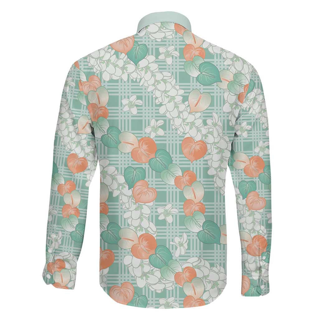 Anthurium Plumeria Lei Pastel Family Matching Off The Shoulder Long Sleeve Dress and Hawaiian Shirt Teal Hawaiian Splendid Palaka