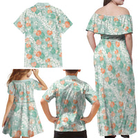 Anthurium Plumeria Lei Pastel Family Matching Off Shoulder Maxi Dress and Hawaiian Shirt Teal Hawaiian Splendid Palaka
