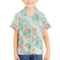 Anthurium Plumeria Lei Pastel Family Matching Off Shoulder Maxi Dress and Hawaiian Shirt Teal Hawaiian Splendid Palaka