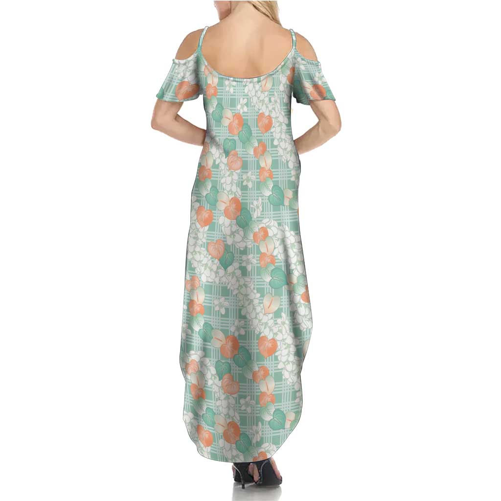 Anthurium Plumeria Lei Pastel Family Matching Summer Maxi Dress and Hawaiian Shirt Teal Hawaiian Splendid Palaka