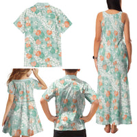 Anthurium Plumeria Lei Pastel Family Matching Tank Maxi Dress and Hawaiian Shirt Teal Hawaiian Splendid Palaka