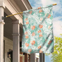 Anthurium Plumeria Lei Pastel Garden Flag Teal Hawaiian Splendid Palaka LT01 House Flag Teal - Polynesian Pride