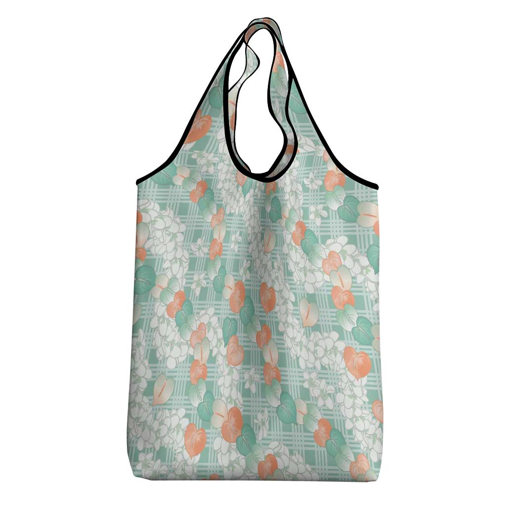 Anthurium Plumeria Lei Pastel Grocery Bag Teal Hawaiian Splendid Palaka LT01 - Polynesian Pride