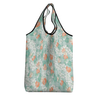 Anthurium Plumeria Lei Pastel Grocery Bag Teal Hawaiian Splendid Palaka LT01 - Polynesian Pride