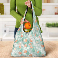 Anthurium Plumeria Lei Pastel Grocery Bag Teal Hawaiian Splendid Palaka LT01 - Polynesian Pride