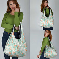 Anthurium Plumeria Lei Pastel Grocery Bag Teal Hawaiian Splendid Palaka LT01 - Polynesian Pride