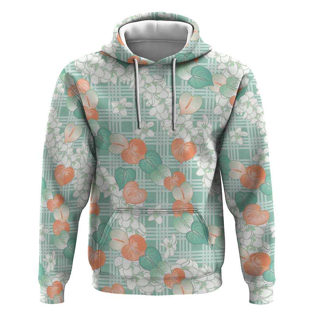 Anthurium Plumeria Lei Pastel Hoodie Teal Hawaiian Splendid Palaka