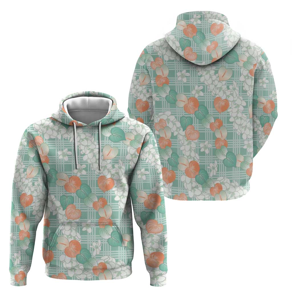 Anthurium Plumeria Lei Pastel Hoodie Teal Hawaiian Splendid Palaka