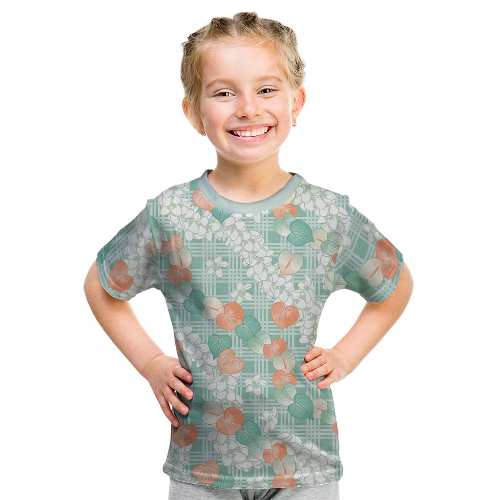 Anthurium Plumeria Lei Pastel Kid T Shirt Teal Hawaiian Splendid Palaka
