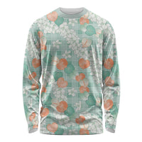 Anthurium Plumeria Lei Pastel Long Sleeve Shirt Teal Hawaiian Splendid Palaka