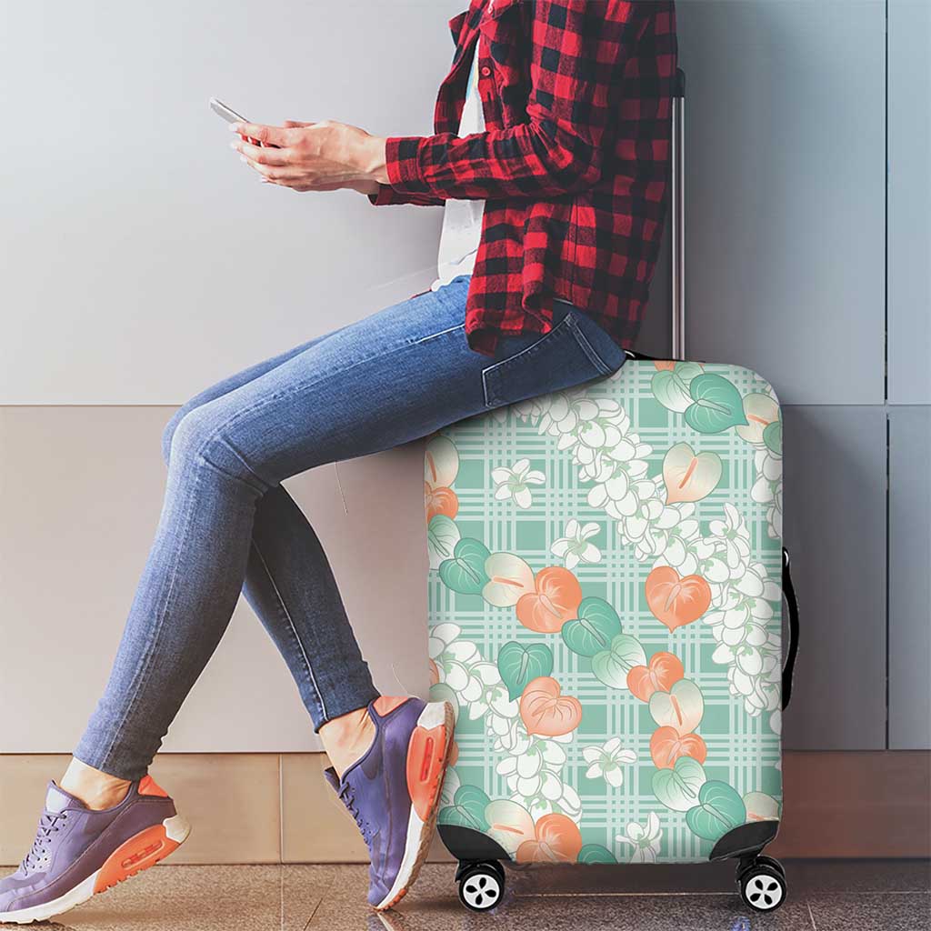 Anthurium Plumeria Lei Pastel Luggage Cover Teal Hawaiian Splendid Palaka