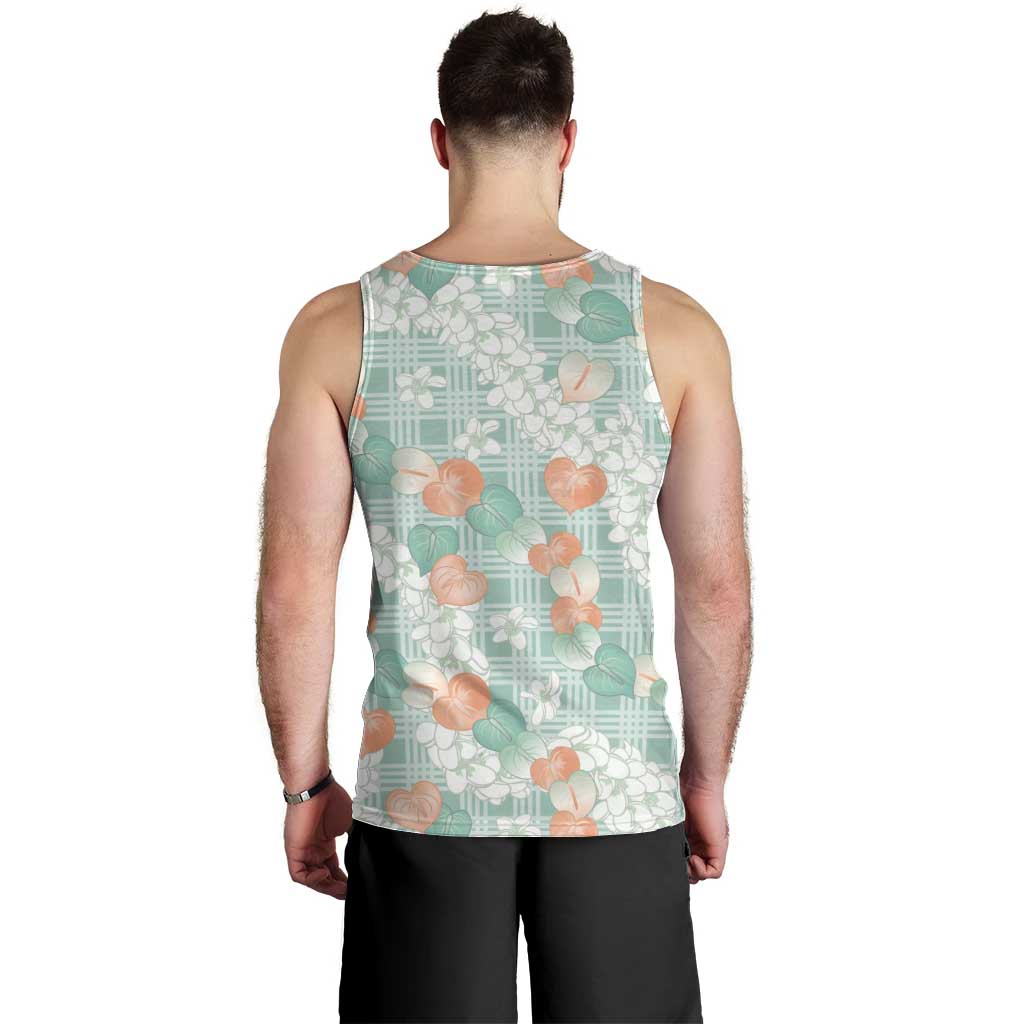 Anthurium Plumeria Lei Pastel Men Tank Top Teal Hawaiian Splendid Palaka LT01 - Polynesian Pride