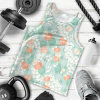 Anthurium Plumeria Lei Pastel Men Tank Top Teal Hawaiian Splendid Palaka LT01 - Polynesian Pride