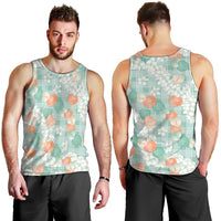 Anthurium Plumeria Lei Pastel Men Tank Top Teal Hawaiian Splendid Palaka LT01 - Polynesian Pride