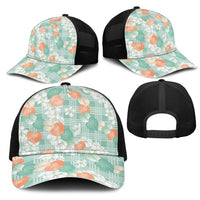 Anthurium Plumeria Lei Pastel Mesh Trucker Cap Teal Hawaiian Splendid Palaka