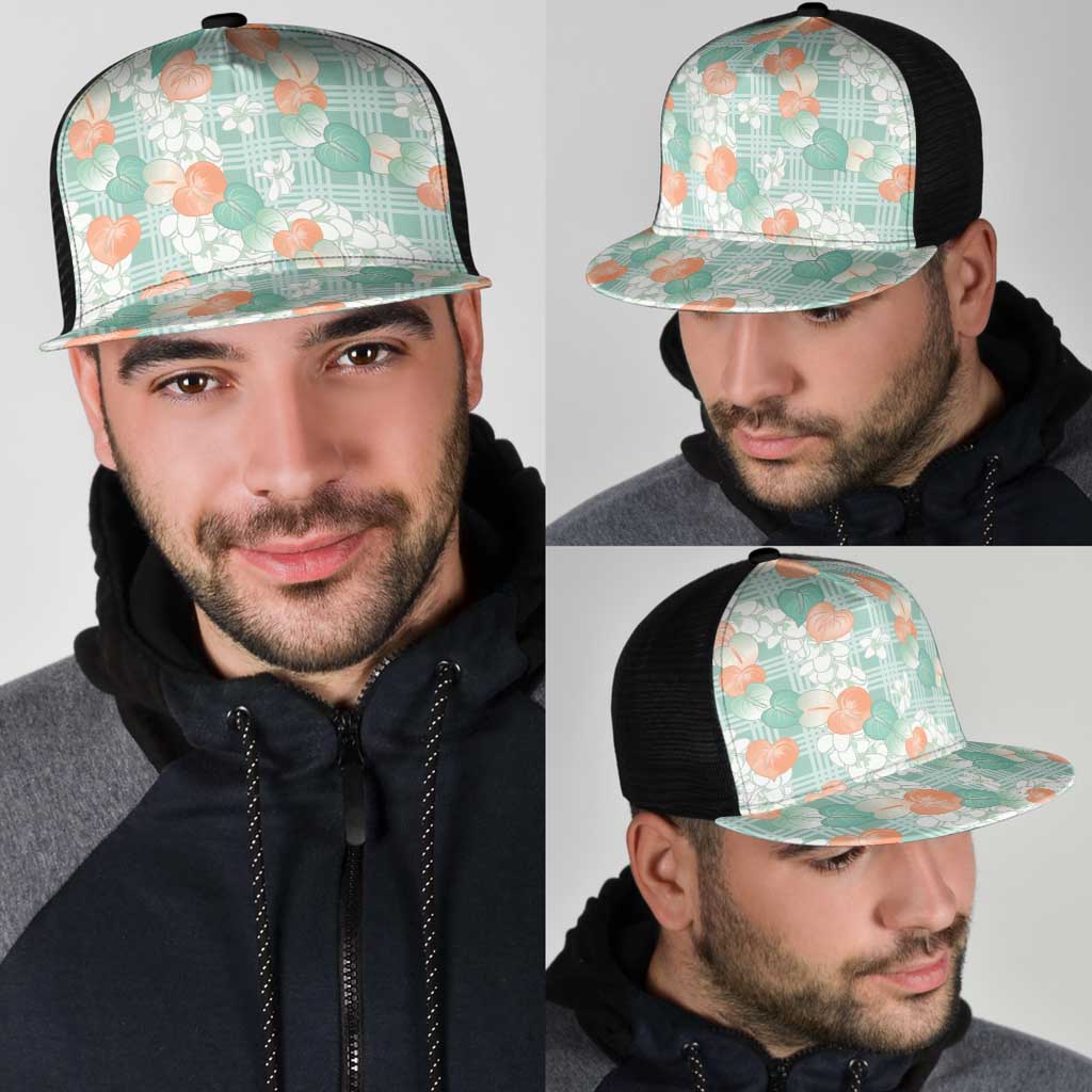 Anthurium Plumeria Lei Pastel Mesh Trucker Cap Teal Hawaiian Splendid Palaka
