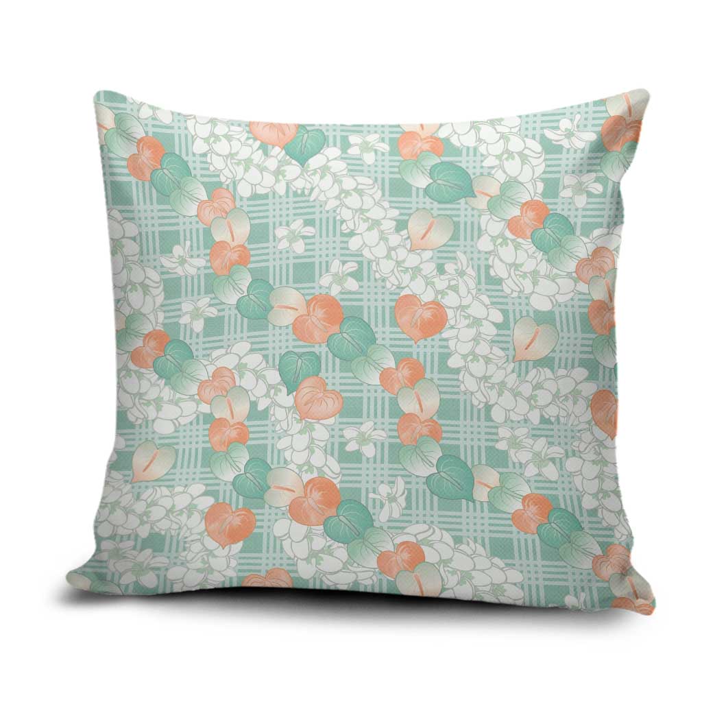 Anthurium Plumeria Lei Pastel Pillow Cover Teal Hawaiian Splendid Palaka LT01 Teal - Polynesian Pride