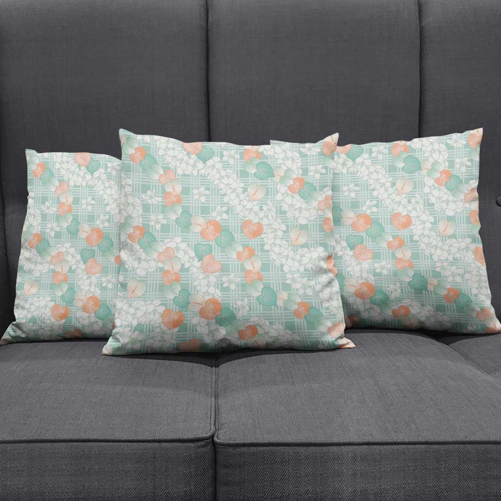 Anthurium Plumeria Lei Pastel Pillow Cover Teal Hawaiian Splendid Palaka LT01 - Polynesian Pride