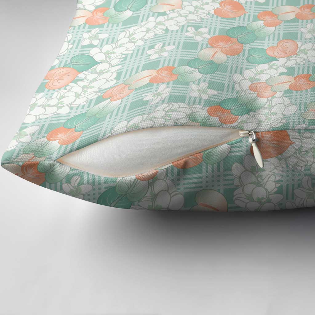 Anthurium Plumeria Lei Pastel Pillow Cover Teal Hawaiian Splendid Palaka LT01 - Polynesian Pride