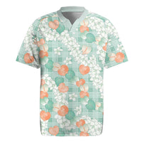 Anthurium Plumeria Lei Pastel Rugby Jersey Teal Hawaiian Splendid Palaka LT01 Teal - Polynesian Pride