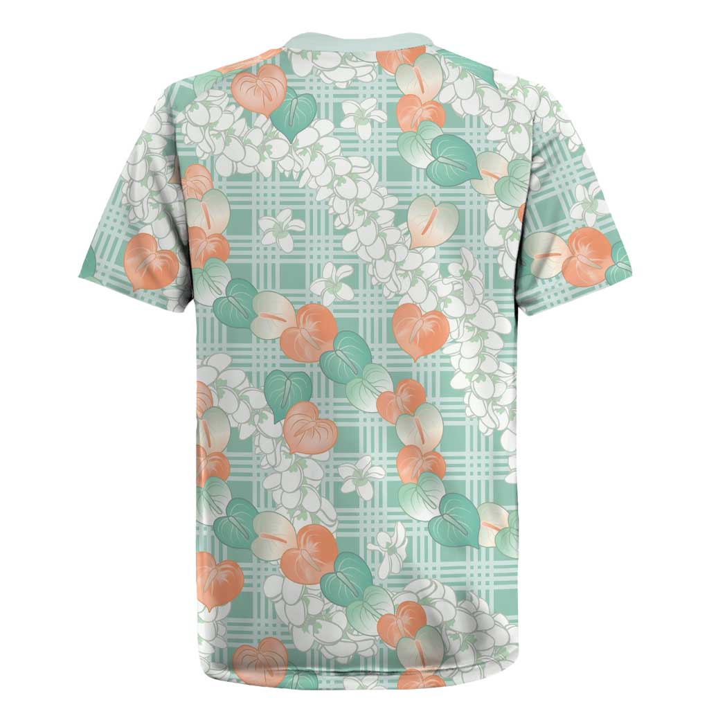 Anthurium Plumeria Lei Pastel Rugby Jersey Teal Hawaiian Splendid Palaka LT01 - Polynesian Pride