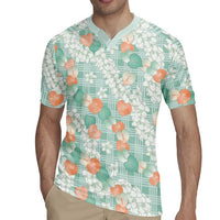 Anthurium Plumeria Lei Pastel Rugby Jersey Teal Hawaiian Splendid Palaka LT01 - Polynesian Pride