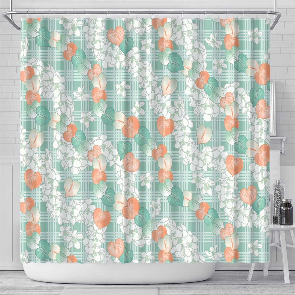 Anthurium Plumeria Lei Pastel Shower Curtain Teal Hawaiian Splendid Palaka LT01 - Polynesian Pride