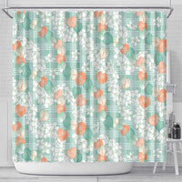 Anthurium Plumeria Lei Pastel Shower Curtain Teal Hawaiian Splendid Palaka LT01 - Polynesian Pride