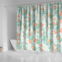 Anthurium Plumeria Lei Pastel Shower Curtain Teal Hawaiian Splendid Palaka LT01 - Polynesian Pride