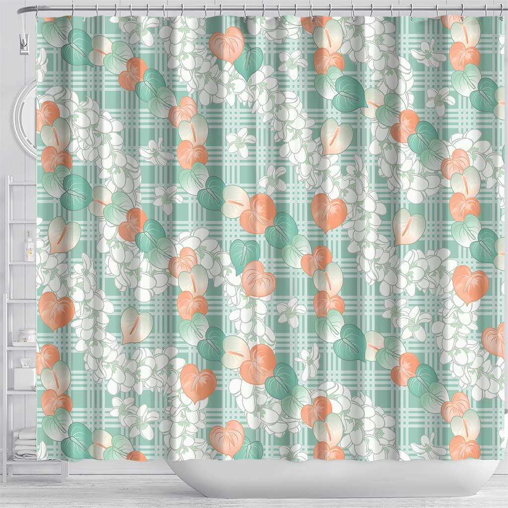 Anthurium Plumeria Lei Pastel Shower Curtain Teal Hawaiian Splendid Palaka LT01 - Polynesian Pride