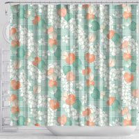 Anthurium Plumeria Lei Pastel Shower Curtain Teal Hawaiian Splendid Palaka LT01 - Polynesian Pride