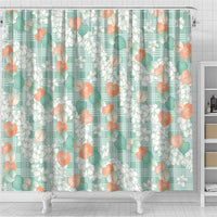 Anthurium Plumeria Lei Pastel Shower Curtain Teal Hawaiian Splendid Palaka LT01 - Polynesian Pride