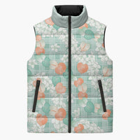 Anthurium Plumeria Lei Pastel Sleeveless Puffer Jacket Teal Hawaiian Splendid Palaka LT01 Unisex Teal - Polynesian Pride