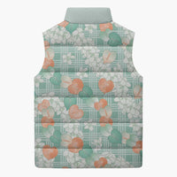 Anthurium Plumeria Lei Pastel Sleeveless Puffer Jacket Teal Hawaiian Splendid Palaka LT01 - Polynesian Pride