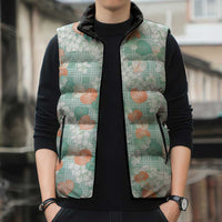 Anthurium Plumeria Lei Pastel Sleeveless Puffer Jacket Teal Hawaiian Splendid Palaka LT01 - Polynesian Pride