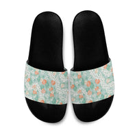 Anthurium Plumeria Lei Pastel Slide Sandals Teal Hawaiian Splendid Palaka LT01 Teal - Polynesian Pride
