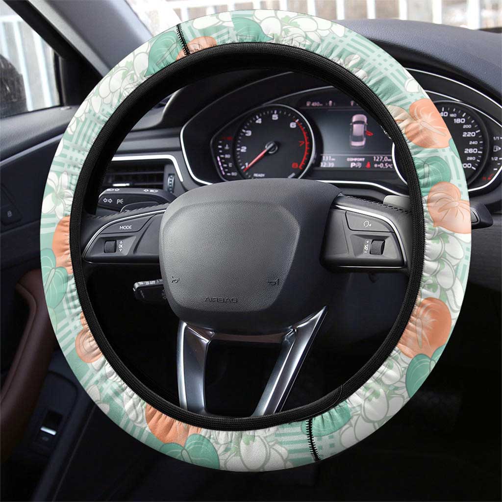 Anthurium Plumeria Lei Pastel Steering Wheel Cover Teal Hawaiian Splendid Palaka