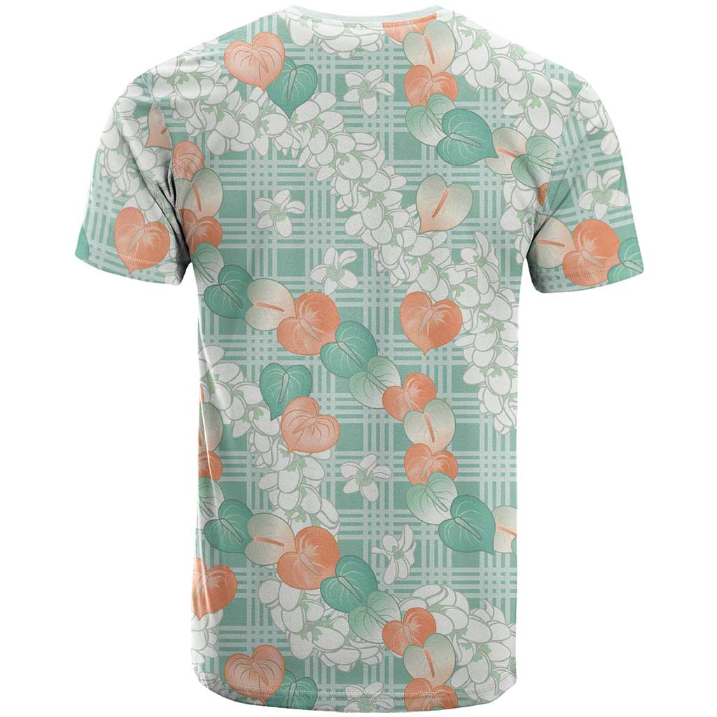 Anthurium Plumeria Lei Pastel T Shirt Teal Hawaiian Splendid Palaka