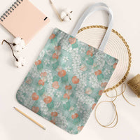 Anthurium Plumeria Lei Pastel Tote Bag Teal Hawaiian Splendid Palaka LT01 White Strap One Size Teal - Polynesian Pride