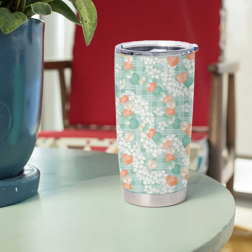 Anthurium Plumeria Lei Pastel Tumbler Cup Teal Hawaiian Splendid Palaka