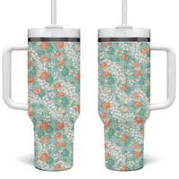 Anthurium Plumeria Lei Pastel Tumbler With Handle Teal Hawaiian Splendid Palaka