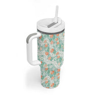 Anthurium Plumeria Lei Pastel Tumbler With Handle Teal Hawaiian Splendid Palaka