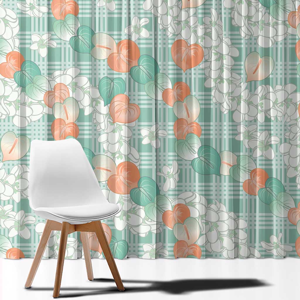 Anthurium Plumeria Lei Pastel Window Curtain Teal Hawaiian Splendid Palaka LT01 - Polynesian Pride